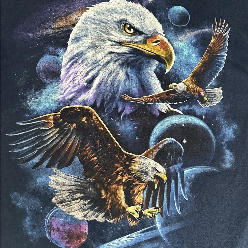 Cosmic Eagle Graphic Tee – Galaxy Space Print – 100% Cotton – Size L - Picture 2 of 6